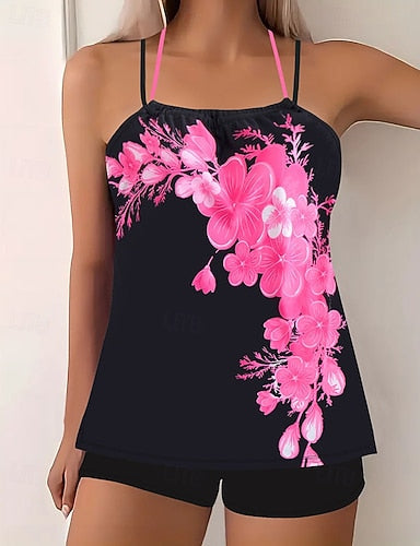 Swimwear Bikini 2 Piece Shorts Swimsuit Backless Vacation Beach Wear Round Neck Sleeveless Bathing Suits