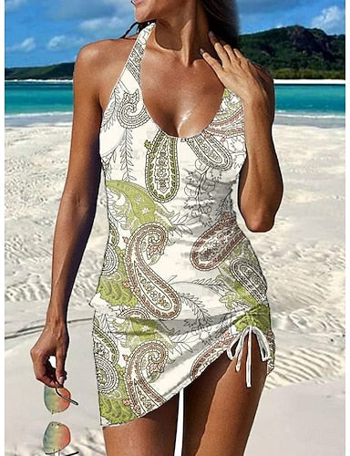 Swimwear Tankini Skirt Swimsuit Vacation Graphic Geometic V Neck Sleeveless Bathing Suits