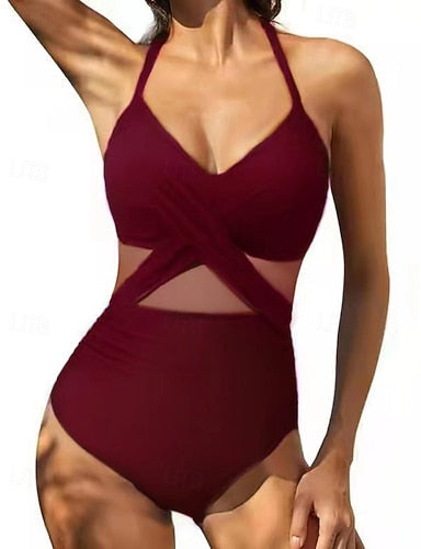 Bathing Suit Swimsuits One Pieces Colored Mesh Uv Protection Elastic Sleeveless Swimwear Swimsuit Surfing Diving Swimming Summer