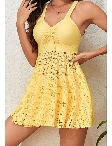 Swimwear Swimdresses 2 Piece Tankini Swimsuit Backless High Waist Vacation Beach Wear Color V Neck Sleeveless Bathing Suits