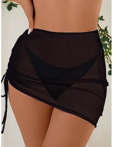 Swimwear Cover Up Skirt Swimsuit Drawstring Vacation Beach Wear Color Sleeveless Bathing Suits
