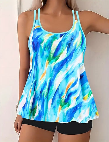 Tankini Two Piece Swimsuit Swimwear Swimwear Black White Breathable Quick Dry Lightweight Sleeveless - Swimming Surfing Beach Summer Spring