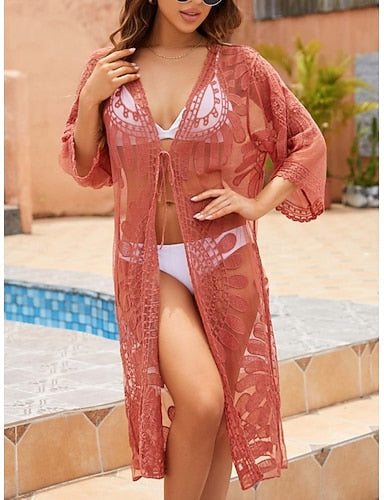 Swimwear Cover Up Swimsuit Lace Vacation Beach Wear Long Sleeve Bathing Suits