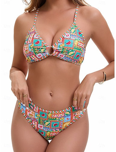 Bikini 2 Piece Swimsuit Underwire Cheeky Slim Backless Vacation Beach Wear V Neck Sleeveless Bathing Suits