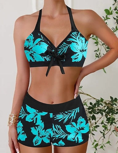 Swimwear 2 Piece Shorts Swimsuit Backless Vacation Beach Wear Halter Neck Sleeveless Bathing Suits