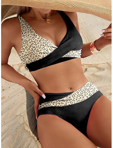 Swimwear Bikini Cheeky Swimsuit Vacation Graphic Striped V Neck Sleeveless Bathing Suits