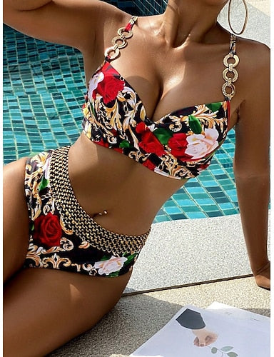 Bikini 2 Piece Swimsuit Underwire Briefs Slim Backless Vacation Beach Wear V Neck Sleeveless Bathing Suits