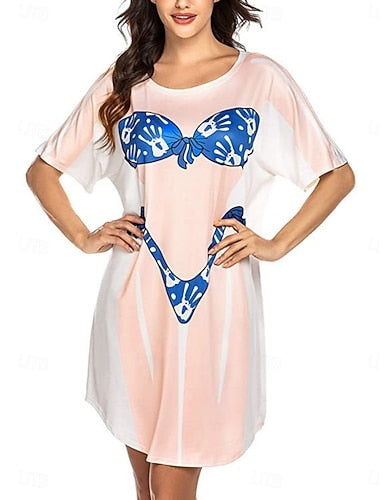 Swimdress Swimsuit Dress Vacation Beach Wear Graphic Round Neck Long Sleeve Bathing Suits