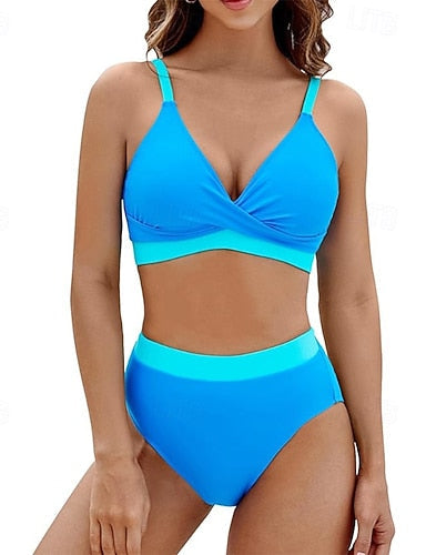 Standard Surfing Tankinis & Bikinis Bathing Suit 2 Pieces Color-blocking Open Back Uv Protection Elastic Sleeveless Swimwear Surfing Diving Swimming Summer
