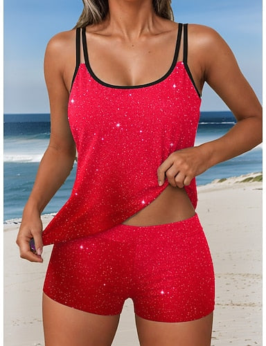 Tankini 2 Piece Swimsuit Shorts Backless Vacation Beach Wear Ombre Graphic U Neck Sleeveless Bathing Suits