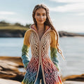 Vintage Celtic Rainbow Gradient Thick Hooded Cardigan Sweater artswardrobe