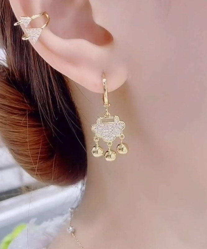 Gold Sterling Silver Zircon Small Bell Drop Earrings