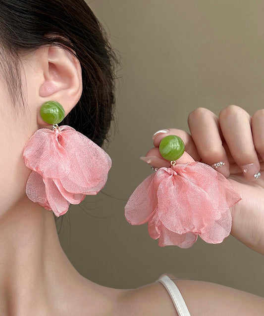 Modern Pink Acrylic Chiffon Petals Drop Earrings