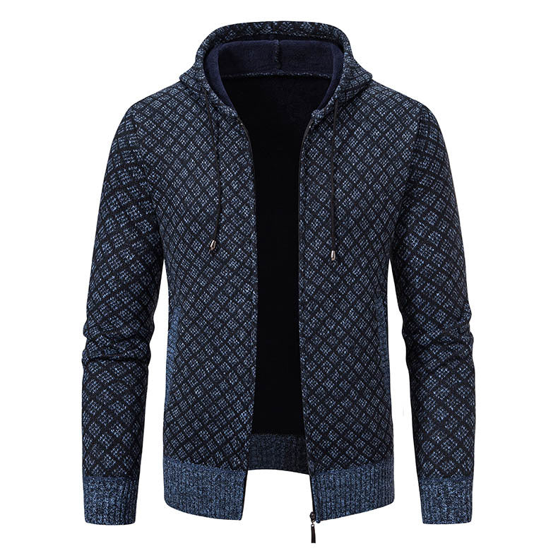 Men's Vintage Knitted Pattern Hooded Cardigan Sweater elevenforest