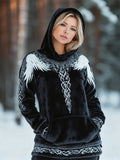 Comstylish Viking Wings Design Women's Flannel Hooded Sweatshirt
