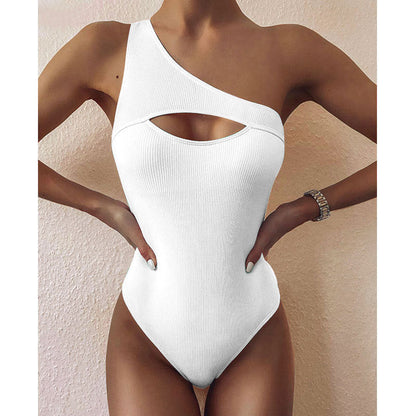 Audelia® | Bikini Color One-shoulder One-piece Swimsuit