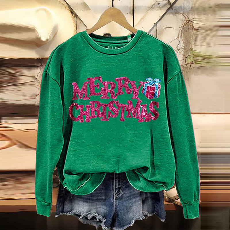 Comstylish Merry Christmas Embroidered Crew Neck Sweatshirt