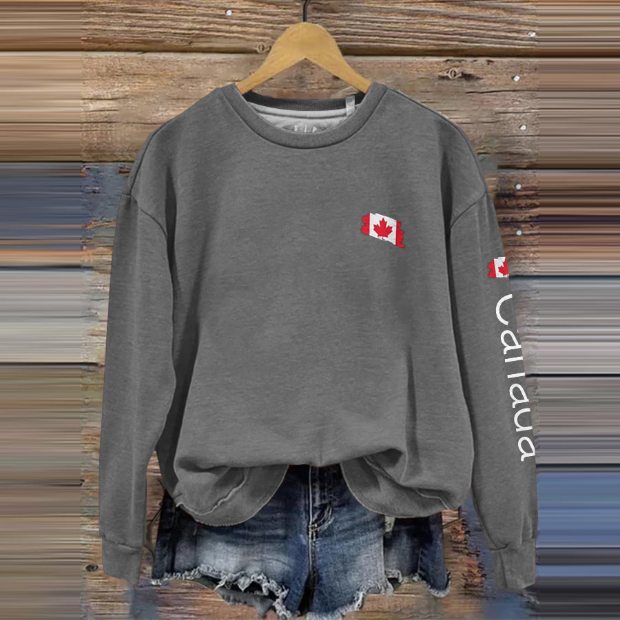 Comstylish Women's Canadian Flag Print Crew Neck Casual Sweatshirt