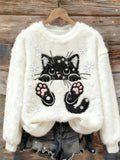Comstylish Lovely Cat In The Snow Snowflakes Cozy Plush Sweatshirt