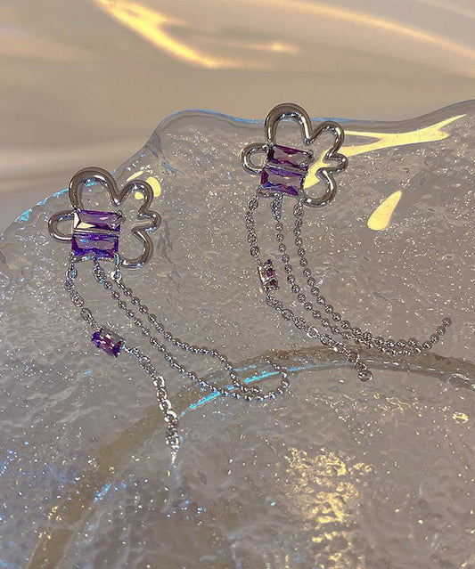 Purple Sterling Silver Tassel Drop Earrings