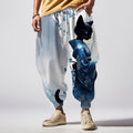 Japanese Art Elegant Sakura Kimono Cat Print Casual Loose Drawstring Waist Sweatpants elevenforest