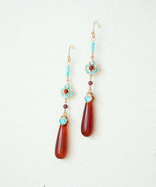 Red Sterling Silver Turquoise Agate Garnet Water Drops Drop Earrings