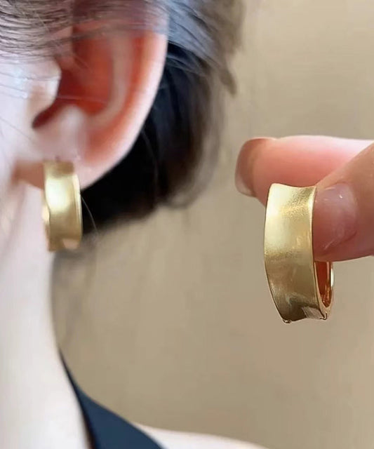 Gold Copper Wire Drawing Hoop Earrings