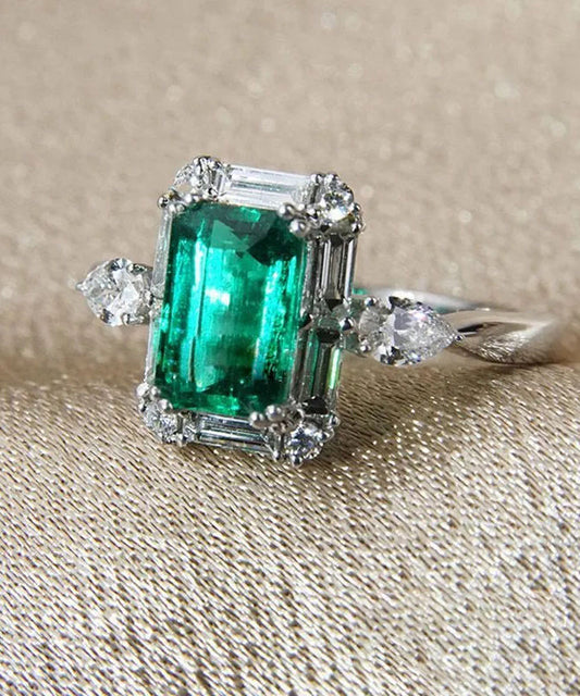 Fine Green Sterling Silver Zircon Crystal Square Rings