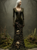 Comstylish Halloween Dark Forest Ladies V-neck Velvet Long Dress