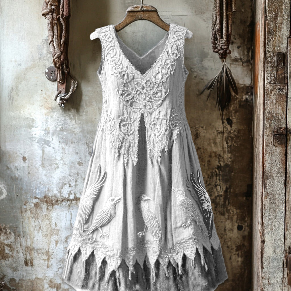 Women's Tribal Dark Night Raven Embroidery Celtic Lace Art Tank Dress artswardrobe