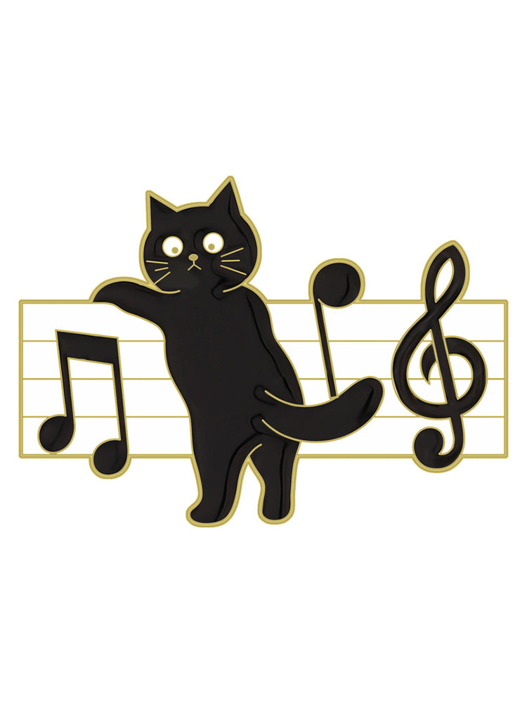 Lovely Black Cat Music Note Brooch elevenforest