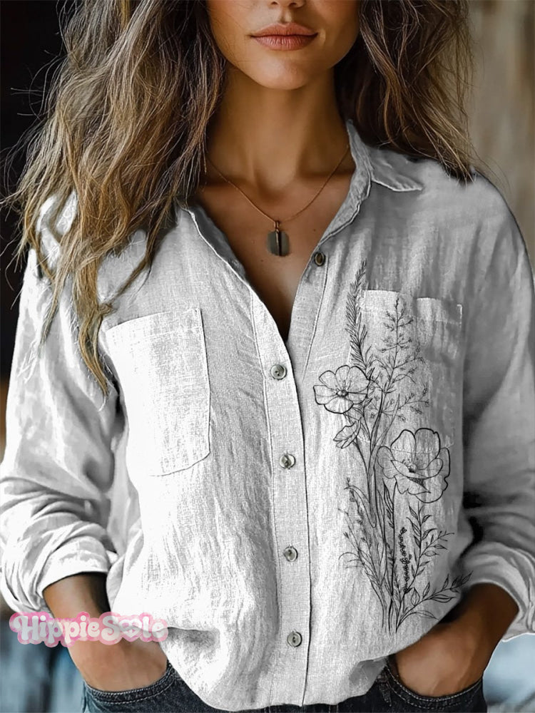 Simple Meadows Floral Graphic Printed Women's Casual Long Sleeve Comfo