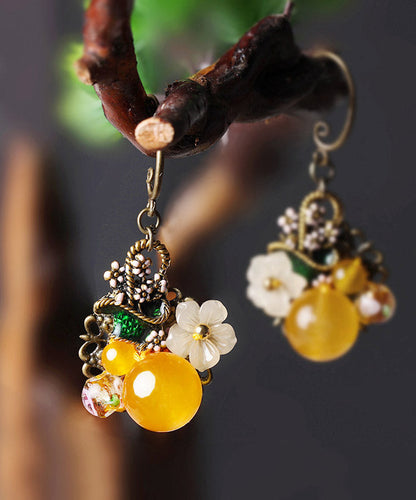 Regular Yellow Copper Pearl Coloured Glaze Oil Drip Drop Earrings