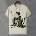 Men's Japanese Black Cat Art Print Comfortable T-shirt elevenforest