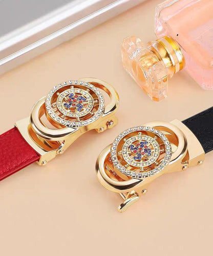 New Red Leather Alloy Zircon Watches