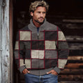 Men's Retro Colorblock Patchwork Cozy Zip Cardigan artswardrobe