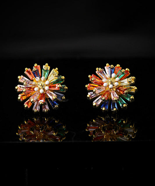 Rainbow Copper Overgild Crystal Daisy Stud Earrings