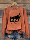 Funny Lazy Kitten Print Sweatshirt elevenforest