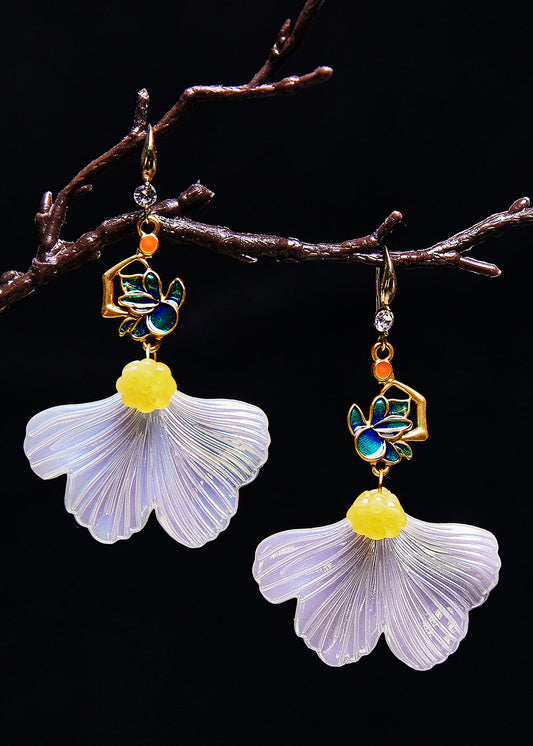 White Ginkgo Leaf Gilding Drop Earrings
