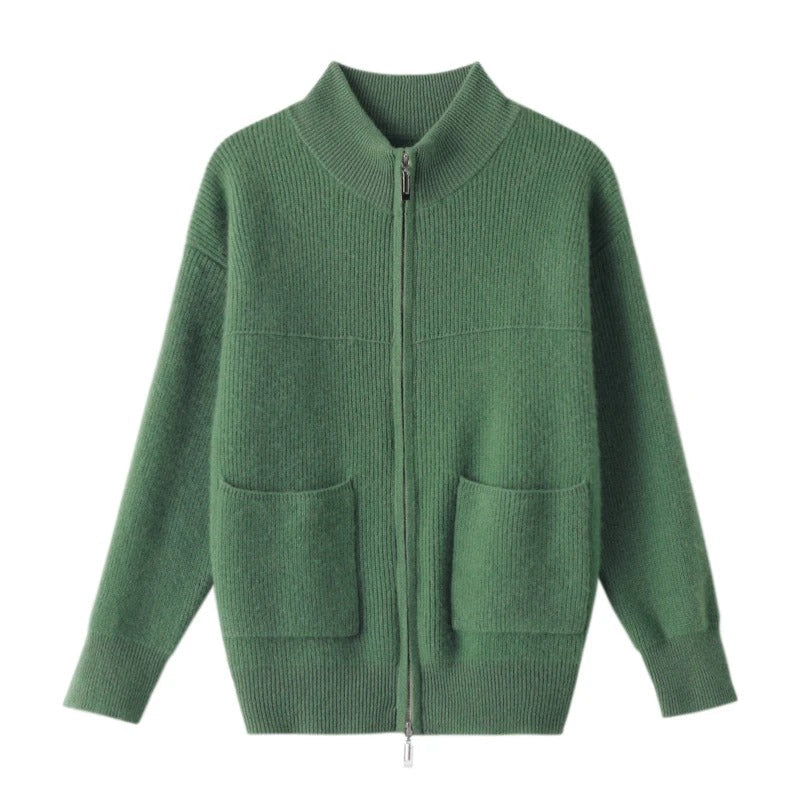 LM | Cozy knitted cardigan with stand-up collar and zipper
