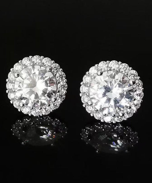 White Sterling Silver Zircon Stud Earrings