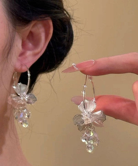 New White Copper Alloy Zircon Crystal Hoop Earrings