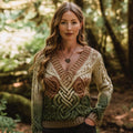 Vintage Gradient Celtic Knot Chunky V-neck Aran Sweater artswardrobe