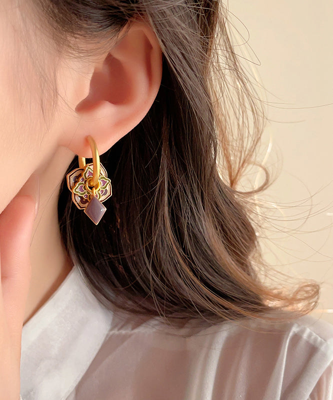 Classy Purple Copper Alloy Enamel Hoop Earrings