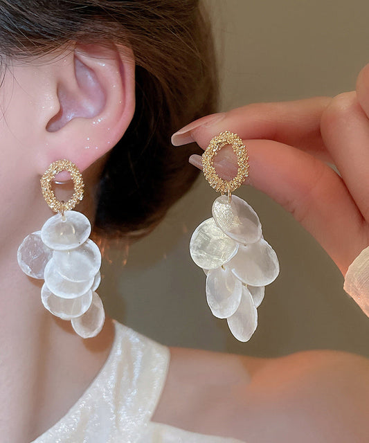 White Alloy Shell Tassel Drop Earrings