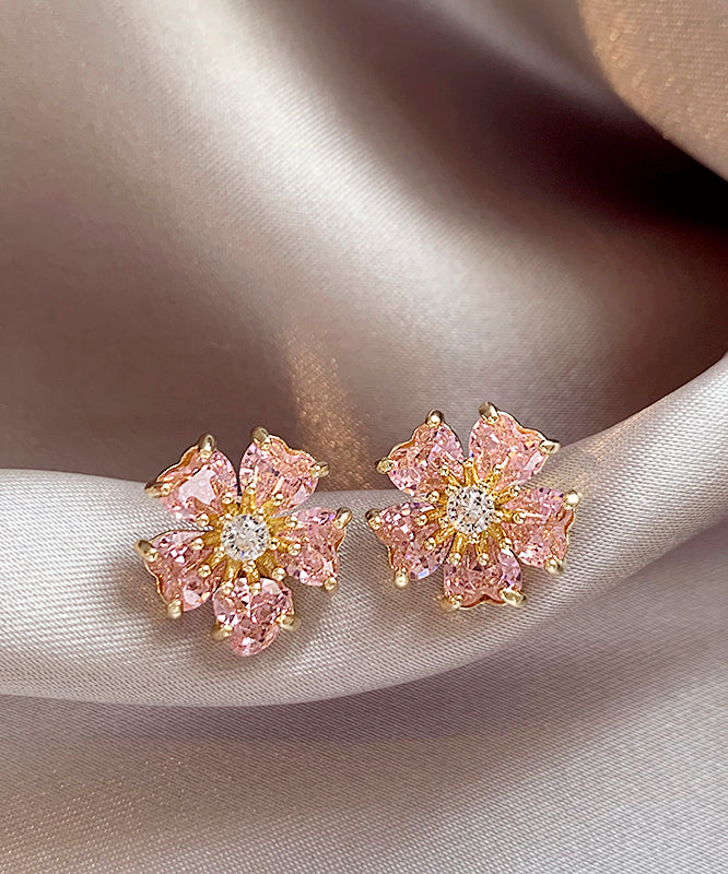 Pink Copper Alloy Zircon Stud Earrings