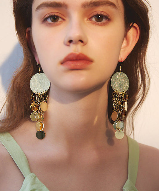 Gold Sequins Tassels Exaggeration Gold Plated Drop Earrings