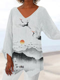 LM | Printed, loose blouse with V-neckline