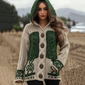 Women's Irish Celtic Jacquard Hooded Button Up Cardigan Sweater artswardrobe