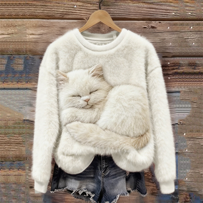 Lovely Sleeping Fuzzy Cat Cozy Plush Sweatshirt elevenforest
